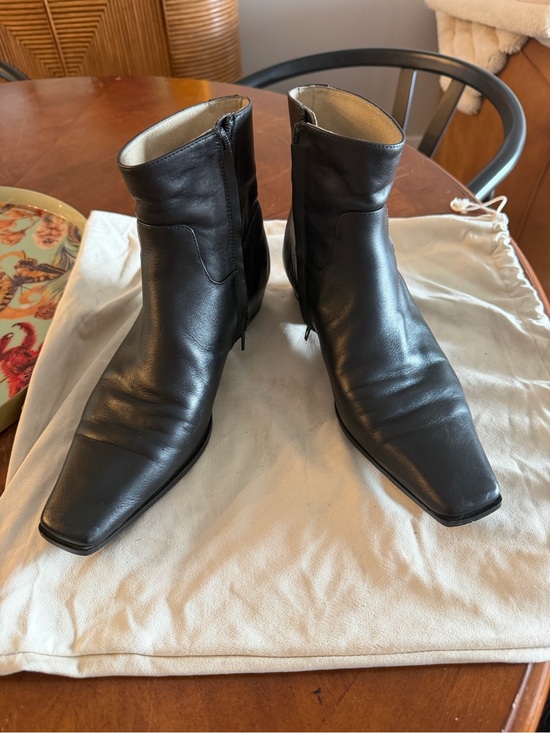 KHAITE Shoes - KHAITE Marfa Black Leather Ankle Boots with Square Toe